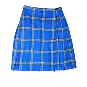 Vtg Blue Tartan Kilt Wool Skirt Great Britan Size L Preppy Prep School Luxury
